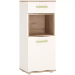 4Kids 1 Door 1 Drawer Narrow Cabinet in Light Oak and white High Gloss lemon handles