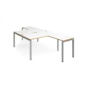 Bench Desk 2 Person With Return Desks 1400mm White/Oak Tops With Silver Frames Adapt
