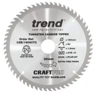 CSB/19060TC Craft Saw Blade 190Mm x 60 Teeth x 30 x 1.55 For Dcs575 - Trend