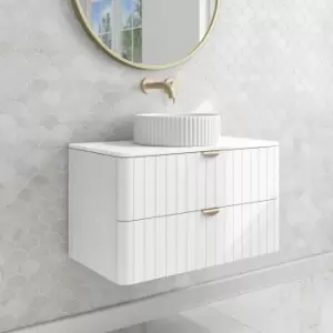 800mm White Wall Hung Countertop Vanity Unit with Basin and Brass Handles - Empire