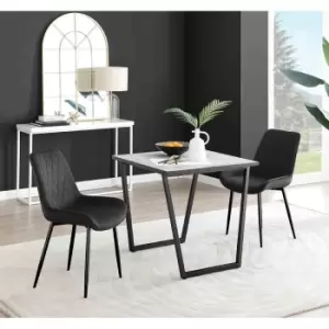 Furniture Box Carson White Marble Effect Square Dining Table and 2 Black Pesaro Black Leg Chairs