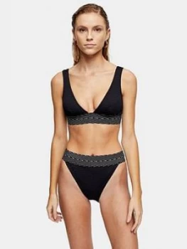 Topshop Shirred Elastic High Waist Bikini Briefs - Black