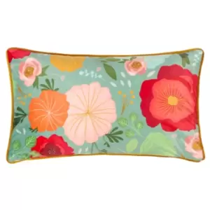Flower Girl Illustrated Rectangular Cushion Green / 30 x 50cm / Polyester Filled