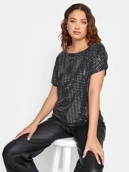 Long Tall Sally Black Gunmetal Sequin T-Shirt, Black, Size 14, Women