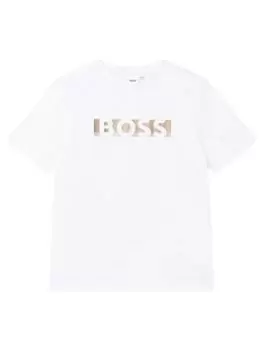 BOSS Boys Gold Logo Short Sleeve T-Shirt - White, Size 10 Years