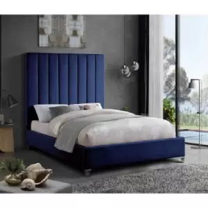 Alexo Upholstered Beds - Plush Velvet, Small Double Size Frame, Blue - Blue