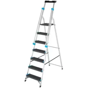 1.5m XL Platform Step Ladders 7 Tread Anti Slip Steps & Tool Tray Aluminium