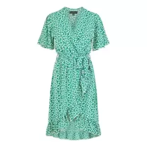 Mela London Green Ditsy Floral Frill Wrap Dress - Green