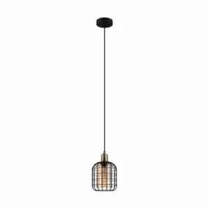 Eglo Black Caged Pendant With Amber Glass Shade