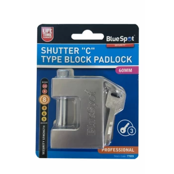 77035 60mm Shutter 'C' Type Block Padlock - Bluespot