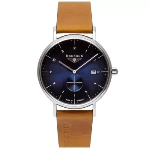 Bauhaus 2130-3 Blue Dial With Brown Leather Strap Wristwatch