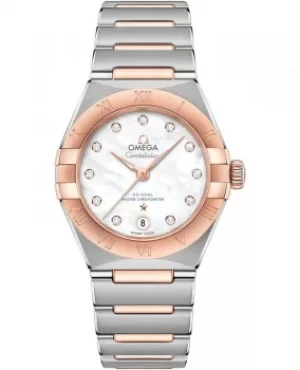 Omega Constellation Manhattan Chronometer 29mm Mother of Pearl Dial Diamond Rose Gold and Stainless Steel Womens Watch 131.20.29.20.55.001 131.20.29.