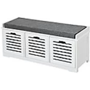 Homcom White Storage Bench with 3 Drawers and Removable Grey Seat