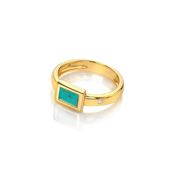 Hot Diamonds x Gemstones Rectangle Turquoise Ring DR261/L Size: Size L