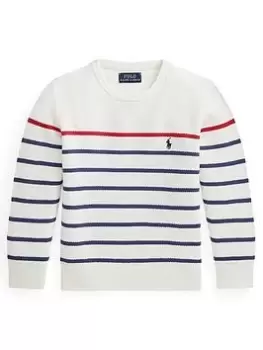 Ralph Lauren Boys Stripe Knit Jumper - White Stripe, White Stripe, Size Age: 8 Years=S