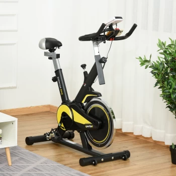 HOMCOM Indoor Bike Trainer Upright Exercise Bike with Adjustable Resistance Seat Handlebar LCD Display Black and Yellow