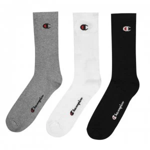 Champion 3 Pack Logo Socks - Grey/Wht/Blk