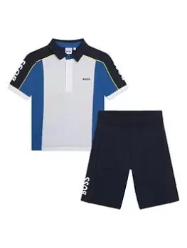 BOSS Boys Logo Polo Shirt And Shorts Set - Navy, Size Age: 14 Years