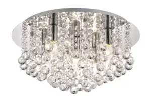 Acton Flush Ceiling 5 Light E14, 460mm Round, Polished Chrome, Sphere Crystal