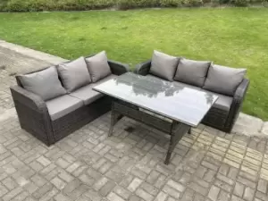 Dark Grey PE Rattan Garden Furniture Set Lounge Sofa 3 Seater Sofa Set Outdoor Rectangular Dining Table 6 Seater