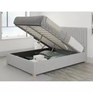 Grant Ottoman Upholstered Bed, Kimiyo Linen, Silver - Ottoman Bed Size Double (135x190)