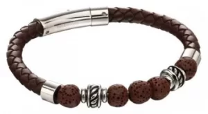 Fred Bennett Brown Lave Bead Leather Stainless Steel Jewellery