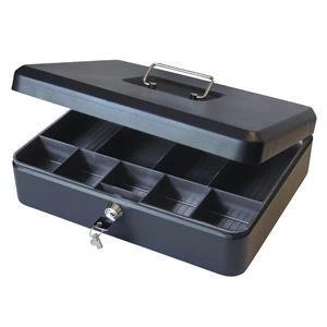 12" Cash Box Black with Latch and 2 Keys plus Removable 30cm Coin Tray