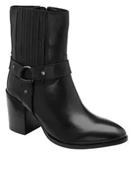 Ravel Ohey Black Leather Western Ankle Boot, Black, Size 5, Women