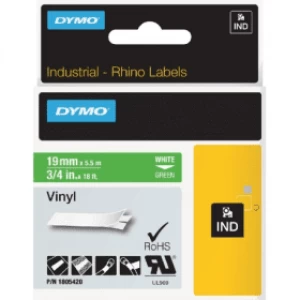 Dymo 1805420 White On Green Label Tape 19mm x 5.5m