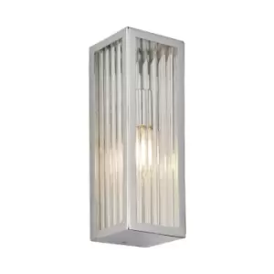 Endon Newham Outdoor Contemporary Wall Light Chrome, Clear Ribbed Glass