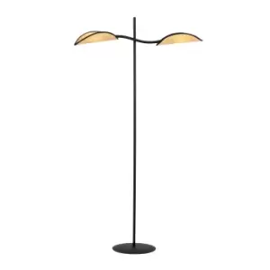 Emibig Lotus Black Multi Arm Floor Lamp with Brown Fabric Shades, 2x E14