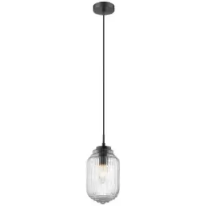 Evansville 12cm Dome Pendant Ceiling Light Clear Glass Brown Metal Base Brown Fabric Wire LED E14 - Merano