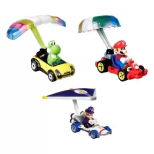 Mario Kart Hot Wheels Diecast Vehicle 3 Pack 1/64 Yoshi, Waluigi, Mario