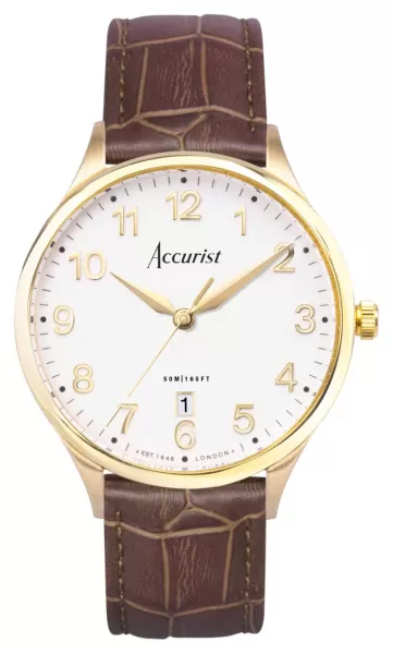Accurist 73001 Classic Mens White Dial Brown Leather Watch