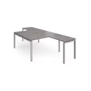 Adapt back to back desks 1400mm x 1600mm with 800mm return desks - silver frame and grey oak top