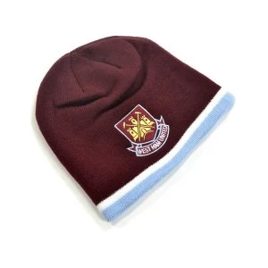 West Ham Classic Crest Youths Knitted Beanie Hat Claret Sky