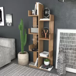 Lui 137cm Tall Modern Accent Ladder Style Bookcase, Asymetrical Bookshelf ,Plant Stand - Walnut - Decorotika