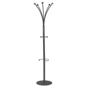 Hat and Coat Stand Style Tubular Steel with Umbrella Holder and 8 Pegs Grey