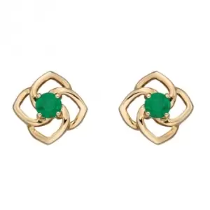 Cut Out Flower Emerald Yellow Gold Stud Earrings GE2387G