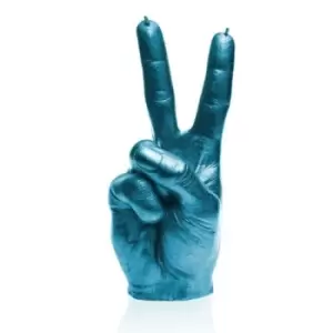 Hand Peace Sign Candle &ndash; Blue Metallic