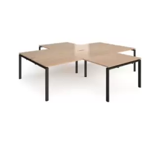 Bench Desk 4 Person With Return Desks 3200mm Beech Tops With Black Frames Adapt