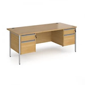 Dams International Straight Desk with Oak Coloured MFC Top and Silver H-Frame Legs and 2 x 2 Lockable Drawer Pedestals Contract 25 1800 x 800 x 725mm