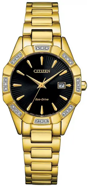 Citizen EW2652-55E Womens Diamond Eco-Drive Black Dial Gold Watch