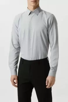 Mens Skinny Fit Grey Herringbone Textured Smart Shirt