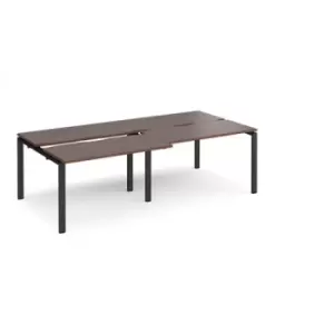 Bench Desk 4 Person Rectangular Desks 2400mm With Sliding Tops Walnut Tops With Black Frames 1200mm Depth Adapt