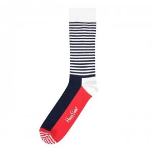 Happy Socks Half Stripe Socks - Navy/Red/White