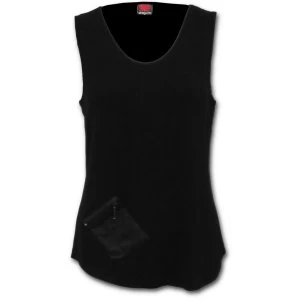Urban Fashion Zip Pouch Vest Womens Large Sleeveless Top - Black