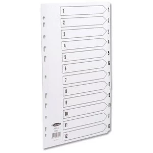 Concord Commercial Index Mylar-reinforced Europunched 1-12 Clear Tabs A4 White Ref 08301
