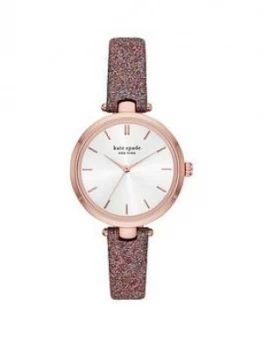 Kate Spade New York White Sunray And Rose Gold Detail Dial Pink Glitz Leather Strap Ladies Watch