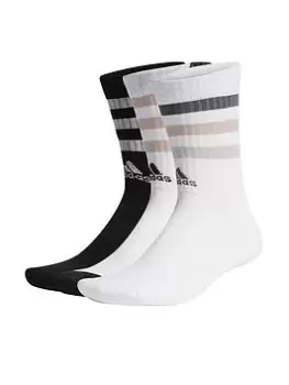 adidas 3 Stripe Crew Bold Socks 3 Packs - Multi, White, Size L, Men